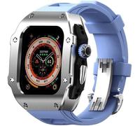 CEKGDB 49mm Luxury Stainless Steel Case Fluorine Rubber Band Mod Kit，For Apple Watch Ultra 8 2 49mm Accessories，Metal Crown Rubber Strap Stainless Steel Case Upgrade Kits(L)