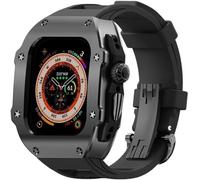 CEKGDB 49mm Luxury Stainless Steel Case Fluorine Rubber Band Mod Kit，For Apple Watch Ultra 8 2 49mm Accessories，Metal Crown Rubber Strap Stainless Steel Case Upgrade Kits(A)