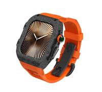 CEKGDB Carbon Fiber Case For Apple Watch S10 9 8 7 6 5 4 SE 42mm 44mm 45mm 46mm 49mm Modification Kit Rubber Watch Strap Sports，for IWatch Series 10 42 46 Luxury Refit Mod(Orange,49MM)