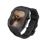 CEKGDB Carbon Fiber Case For Apple Watch S10 9 8 7 6 5 4 SE 42mm 44mm 45mm 46mm 49mm Modification Kit Rubber Watch Strap Sports，for IWatch Series 10 42 46 Luxury Refit Mod(Black,44MM)