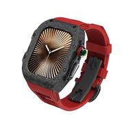 CEKGDB Carbon Fiber Case For Apple Watch S10 9 8 7 6 5 4 SE 42mm 44mm 45mm 46mm 49mm Modification Kit Rubber Watch Strap Sports，for IWatch Series 10 42 46 Luxury Refit Mod(Red,49MM)