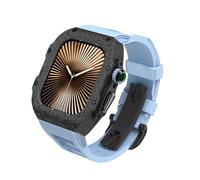 CEKGDB Carbon Fiber Case For Apple Watch S10 9 8 7 6 5 4 SE 42mm 44mm 45mm 46mm 49mm Modification Kit Rubber Watch Strap Sports，for IWatch Series 10 42 46 Luxury Refit Mod(Blue,42MM)