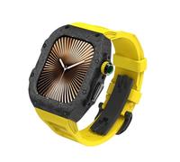 CEKGDB Carbon Fiber Case For Apple Watch S10 9 8 7 6 5 4 SE 42mm 44mm 45mm 46mm 49mm Modification Kit Rubber Watch Strap Sports，for IWatch Series 10 42 46 Luxury Refit Mod(Yellow,45MM)