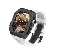 CEKGDB Carbon Fiber Case For Apple Watch S10 9 8 7 6 5 4 SE 42mm 44mm 45mm 46mm 49mm Modification Kit Rubber Watch Strap Sports，for IWatch Series 10 42 46 Luxury Refit Mod(White,45MM)