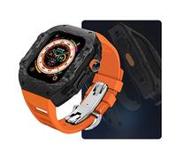 CEKGDB Carbon Fiber Watch Case，for Apple Watch Ultra 8 2 49mm Luxury Modification Kit，for iWatch 9 8 7 6 5 4 SE 45mm 44mm Fluorine Rubber Strap with Tool