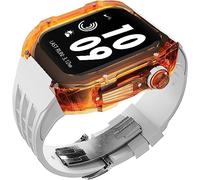 CEKGDB Clear Transparent Watch Case Sport Fluorine Rubber Band，For Apple Watch 8 7 6 5 4 SE 44mm 45mm Ultra 49mm, Hard PC Crystal Cover Replacement Men Women Watch Band Accessories