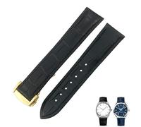 CEKGDB Crocodile Leather Watch Band Fit For Omega De Ville Seamaster Constellation 18mm 19mm 20mm 21mm 22mm Real Alligator Skin Strap(Black gold,21mm)
