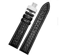 CEKGDB Crocodile leather watchband for any brand wristband 16 17 18 19mm straps with folding clasp(Black white silver,16mm)