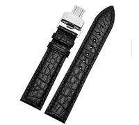 CEKGDB Crocodile leather watchband for any brand wristband 16 17 18 19mm straps with folding clasp(Black silver,16mm)