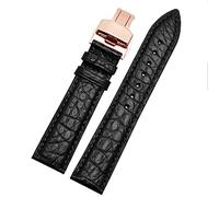 CEKGDB Crocodile leather watchband for any brand wristband 16 17 18 19mm straps with folding clasp(Black rose gold,16mm)