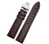 CEKGDB Crocodile leather watchband for any brand wristband 16 17 18 19mm straps with folding clasp(Brown white silver,16mm)