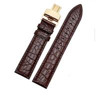 CEKGDB Crocodile leather watchband for any brand wristband 16 17 18 19mm straps with folding clasp(Brown gold,16mm)