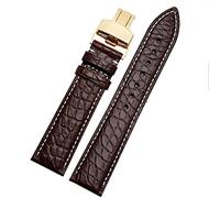 CEKGDB Crocodile leather watchband for any brand wristband 16 17 18 19mm straps with folding clasp(Brown white gold,16mm)