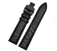 CEKGDB Crocodile leather watchband for any brand wristband 16 17 18 19mm straps with folding clasp(Black black,16mm)