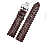 CEKGDB Crocodile leather watchband for any brand wristband 16 17 18 19mm straps with folding clasp(Brown silver,16mm)