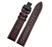 CEKGDB Crocodile leather watchband for any brand wristband 16 17 18 19mm straps with folding clasp(Brown white black,16mm)