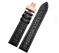 CEKGDB Crocodile leather watchband for any brand wristband 16 17 18 19mm straps with folding clasp(Black white RG,16mm)