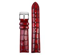 CEKGDB Fashion genuine leather watchband Clear personality crocodile texture strap bracelet Wrist watch band 18mm 20mm 22mm blue(Red,18mm gold clasp)