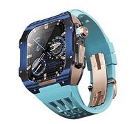 CEKGDB Fluororubber Watch Band Carbon Fiber Case，For Apple Watch SE/4/5/6/7/8/9 Series 44/45mm Replacement Strap Accessories Mod Kit(21,45mm)
