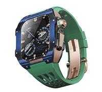 CEKGDB Fluororubber Watch Band Carbon Fiber Case，For Apple Watch SE/4/5/6/7/8/9 Series 44/45mm Replacement Strap Accessories Mod Kit(19,44mm)