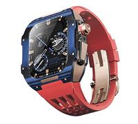 CEKGDB Fluororubber Watch Band Carbon Fiber Case，For Apple Watch SE/4/5/6/7/8/9 Series 44/45mm Replacement Strap Accessories Mod Kit(18,44mm)