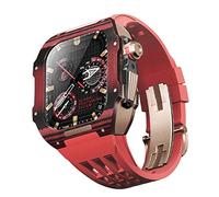 CEKGDB Fluororubber Watch Band Carbon Fiber Case，For Apple Watch SE/4/5/6/7/8/9 Series 44/45mm Replacement Strap Accessories Mod Kit(10,45mm)