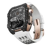 CEKGDB Fluororubber Watch Band Carbon Fiber Case，For Apple Watch SE/4/5/6/7/8/9 Series 44/45mm Replacement Strap Accessories Mod Kit(08,44mm)