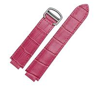 CEKGDB For Cartier Wristbands Quality Color Genuine Leather Watchbands Deployment Buckle Replacement Leather Strap Female Bracelet(Rose red,18x11mmSilver clasp)