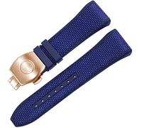 CEKGDB For Franck Muller V45 Series 28mm Nylon Genuine Leather Silicone Watchband Black Blue Folding Buckle Watch Strap(2 Blue-rosegold)