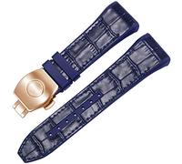CEKGDB For Franck Muller V45 Series 28mm Nylon Genuine Leather Silicone Watchband Black Blue Folding Buckle Watch Strap(Blue-rosegold)