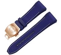 CEKGDB For Franck Muller V45 Series 28mm Nylon Genuine Leather Silicone Watchband Black Blue Folding Buckle Watch Strap(Blue white-rosegold)