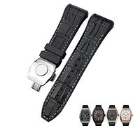 CEKGDB For Franck Muller Watch Band 28mm Cowhide Silicone Watch Strap Nylon Rubber Folding Buckle Watch Bands For Men Bracelet(Black white silver)