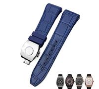 CEKGDB For Franck Muller Watch Band 28mm Cowhide Silicone Watch Strap Nylon Rubber Folding Buckle Watch Bands For Men Bracelet(Blue silver)
