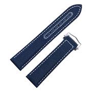 CEKGDB For Omega Strap 300 AT150 Fabric Leather AQUA TERRA 150 Watchband Deployment Buckle 20mm 22mm Nylon Canvas Watch Band(Blue Silver Buckle,22mm)