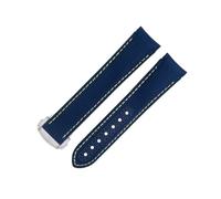 CEKGDB For Omega Strap AT150 Seamaster 300 Planet Ocean De Ville Speedmaster Curved End Watch Band 20mm Yellow Line High Density Nylon Cowhide Watchbands(Blue 8)