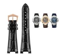 CEKGDB For Patek Philippe Nautilus 7118 5712 Genuine Leather Steel Connector 5711 5712G Watchband Notch 25x13mm Watch Bracelet Strap(Black rosegold)