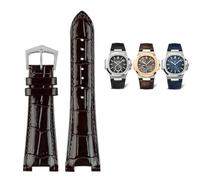 CEKGDB For Patek Philippe Nautilus 7118 5712 Genuine Leather Steel Connector 5711 5712G Watchband Notch 25x13mm Watch Bracelet Strap(Brown silver)