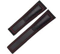 CEKGDB Genuine Leather Strap 22m for tag heuer F1 watchband Red stitches wristwatches band fold buckle leather watch bracelet(Black red no)