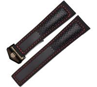 CEKGDB Genuine Leather Strap 22m for tag heuer F1 watchband Red stitches wristwatches band fold buckle leather watch bracelet(Black red black)