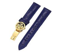 CEKGDB Genuine leather watch strap 19MM 20MM 22MM Watchbands For Patek Philippe Wath bands With Stainless Steel Deploy Clasp Men Women(Blue Golden clasp,20mm)