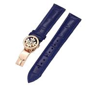 CEKGDB Genuine leather watch strap 19MM 20MM 22MM Watchbands For Patek Philippe Wath bands With Stainless Steel Deploy Clasp Men Women(Blue Rose gold,20mm)