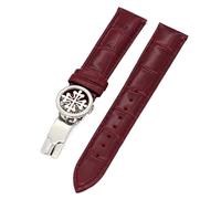 CEKGDB Genuine leather watch strap 19MM 20MM 22MM Watchbands For Patek Philippe Wath bands With Stainless Steel Deploy Clasp Men Women(Red Silver clasp,22mm)