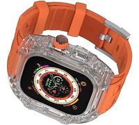 CEKGDB Hard PC Shockproof Watch Cover Silicone Strap，For Apple Watch Ultra 49mm 45mm 44mm, Transparent Case Replacement Sport Bands Mod Kit，For Iwatch Series 8/7/6/5/4/SE upgrade(D,For 44mm)