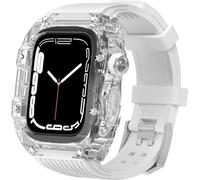 CEKGDB Hard PC Transparent Watch Case Silicone Strap Kit，For Apple Watch Ultra 8 7 6 5 4 SE 44mm 45mm Series，Lightweight Shockproof Case Rubber Strap Replacement Accessories