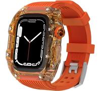 CEKGDB Hard PC Transparent Watch Case Silicone Strap Kit，For Apple Watch Ultra 8 7 6 5 4 SE 44mm 45mm Series，Lightweight Shockproof Case Rubber Strap Replacement Accessories
