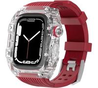 CEKGDB Hard PC Transparent Watch Case Silicone Strap Kit，For Apple Watch Ultra 8 7 6 5 4 SE 44mm 45mm Series，Lightweight Shockproof Case Rubber Strap Replacement Accessories