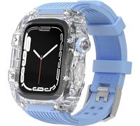 CEKGDB Hard PC Transparent Watch Case Silicone Strap Kit，For Apple Watch Ultra 8 7 6 5 4 SE 44mm 45mm Series，Lightweight Shockproof Case Rubber Strap Replacement Accessories