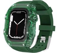 CEKGDB Hard PC Transparent Watch Case Silicone Strap Kit，For Apple Watch Ultra 8 7 6 5 4 SE 44mm 45mm Series，Lightweight Shockproof Case Rubber Strap Replacement Accessories
