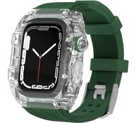 CEKGDB Hard PC Transparent Watch Case Silicone Strap Kit，For Apple Watch Ultra 8 7 6 5 4 SE 44mm 45mm Series，Lightweight Shockproof Case Rubber Strap Replacement Accessories