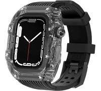 CEKGDB Hard PC Transparent Watch Case Silicone Strap Kit，For Apple Watch Ultra 8 7 6 5 4 SE 44mm 45mm Series，Lightweight Shockproof Case Rubber Strap Replacement Accessories